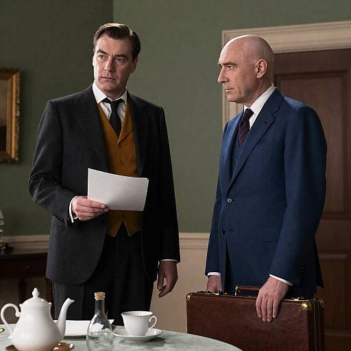 Two Men in Formal Suits With Briefcase and Paper