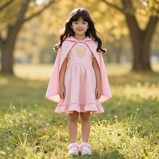 Elegant Girl in Pink Cape and Sneakers