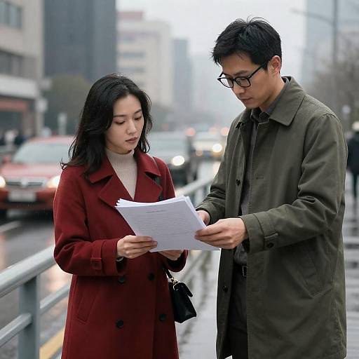 Rainy Bridge Encounter: A City Moment