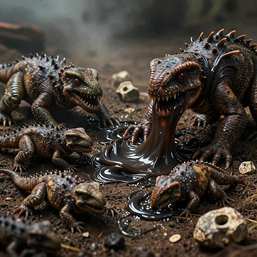 Prehistoric Creatures Trapped in Tarpit