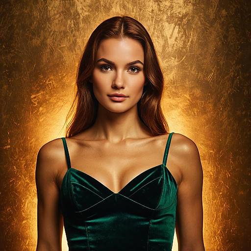 Woman in Emerald Green Velvet Dress
