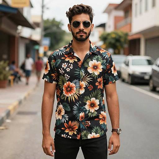 Man Wearing Floral Printed Shirt Outdoors