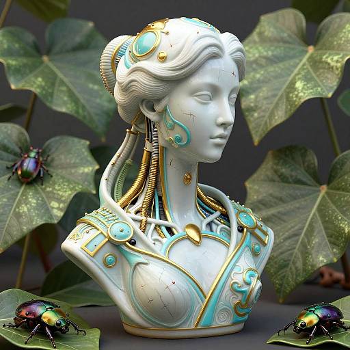 Colorful Porcelain Cyborg Bust Render