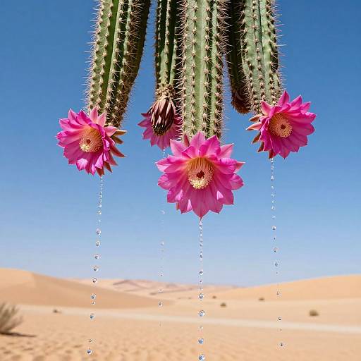 Upside-Down Blossoming Cacti in Sky