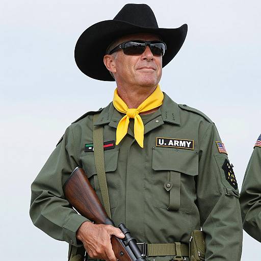Middle-Aged Man in U.S. Army Uniform with Rifle