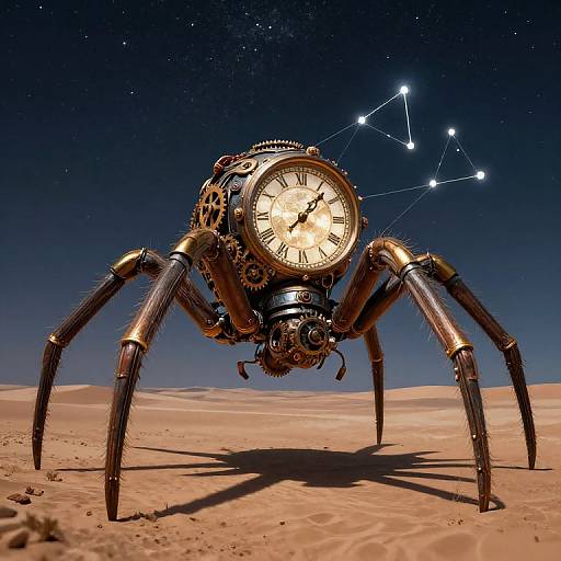 Steampunk Clockwork Spider Under Stars
