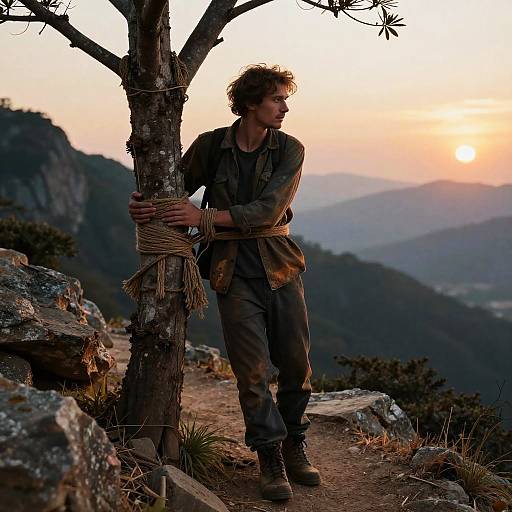 Man Tied to Tree on Mountain Trail