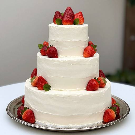 Elegant Three-Layer Strawberry Wedding Cake