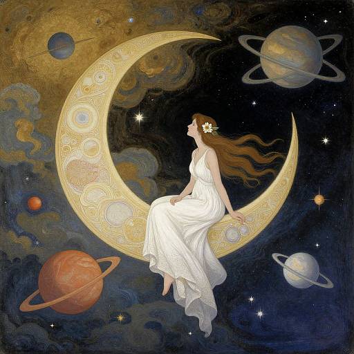 Ethereal Woman on Crescent Moon