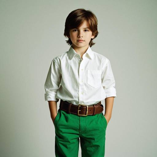 Young Boy in White Shirt and Green Pants