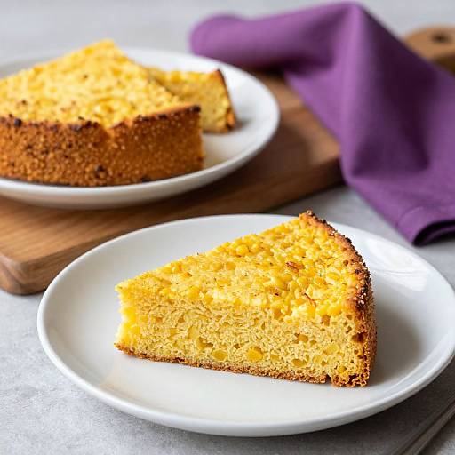 Golden Cornbread on White Plates