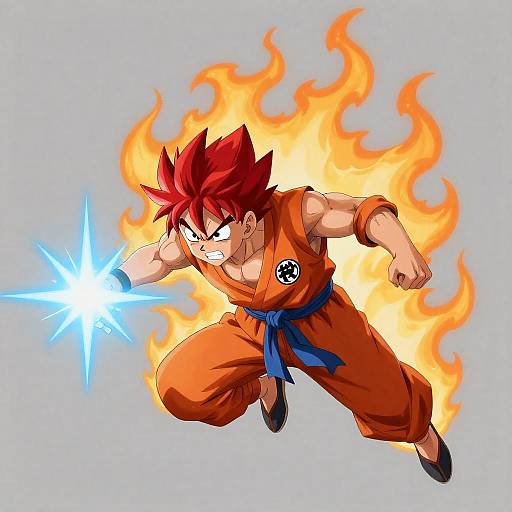 Dynamic Anime Boy with Flames and Energy