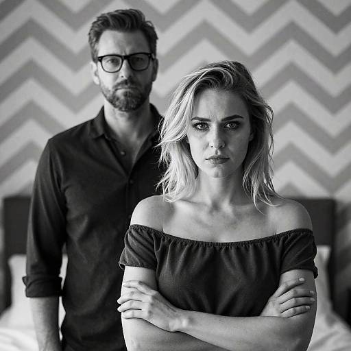 Black and White Portrait of Serious Couple