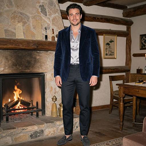 Stylish Man in Rustic Cabin Ambiance