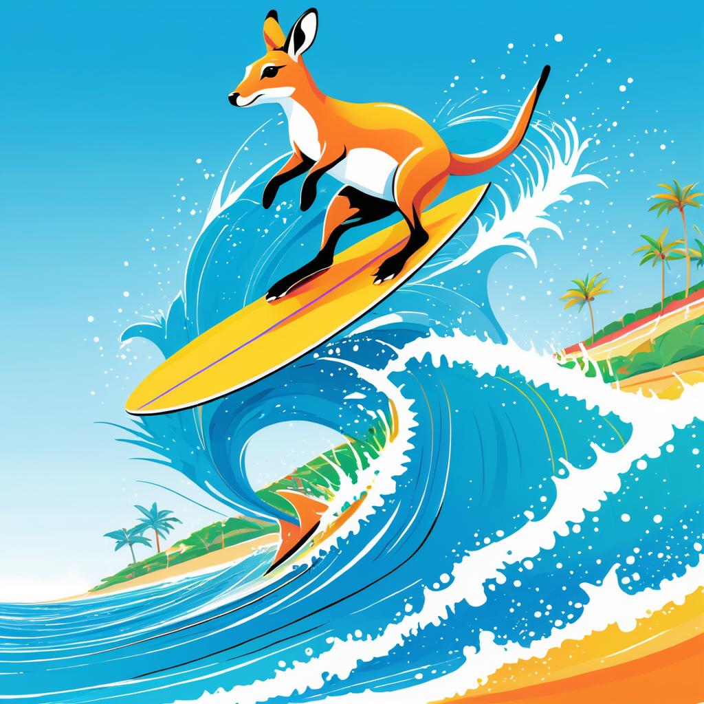 Whimsical Kangaroo Surfing Adventure