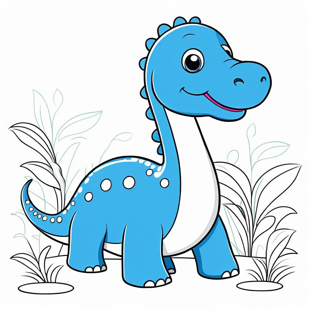 Cute Diplodocus Coloring Book Illustration