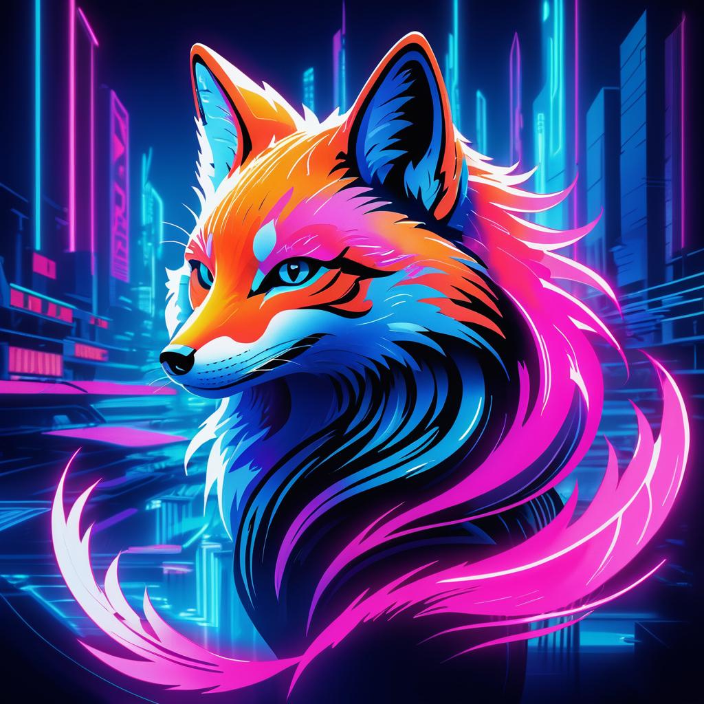 Mystical Fox Spirit in Cyberpunk Paradise