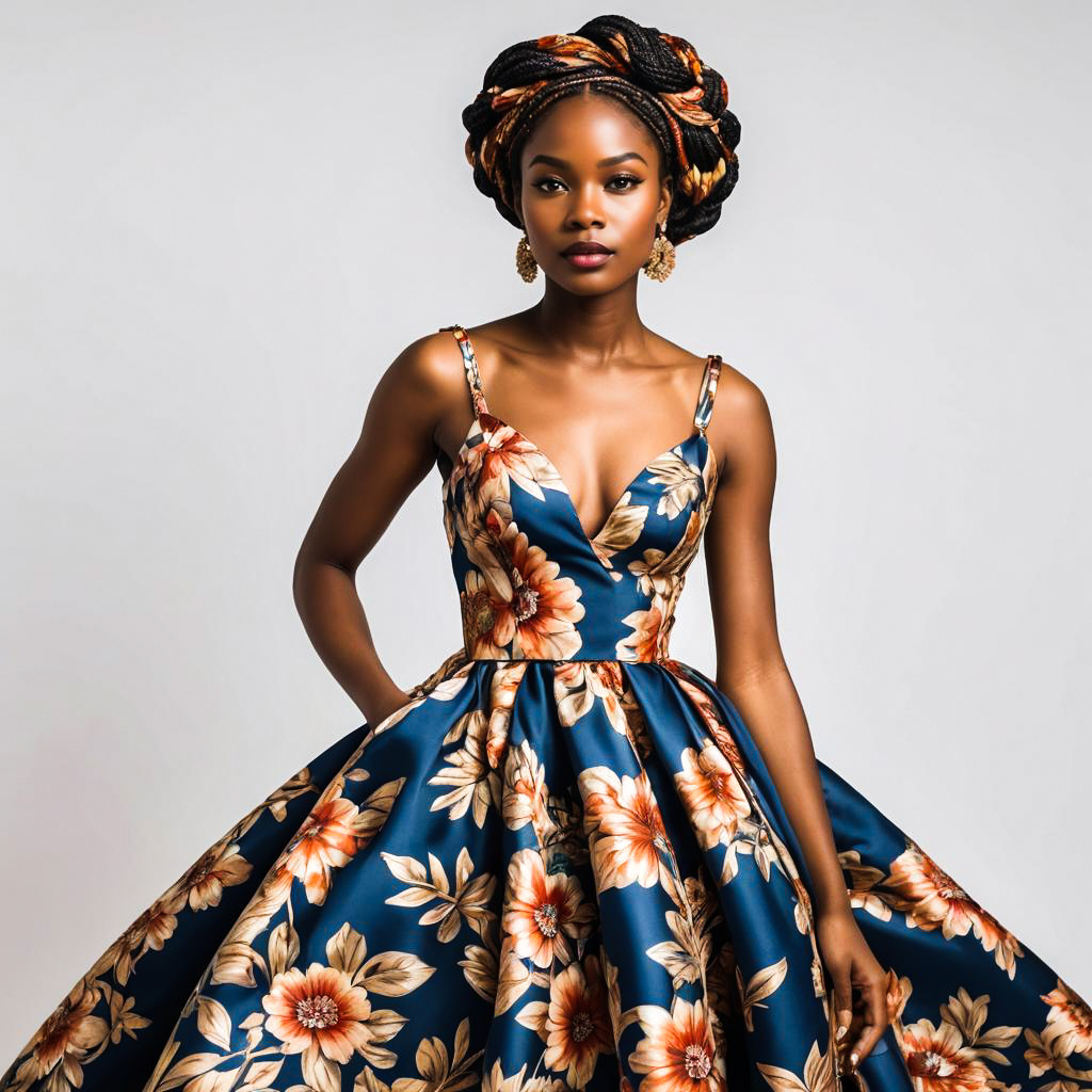 Elegant African Woman in Floral Gown