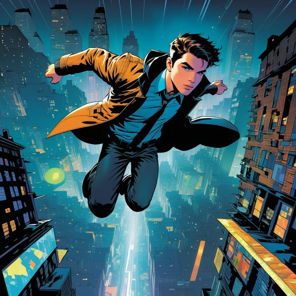 Teenage Detective Soars Over Rainy Metropolis