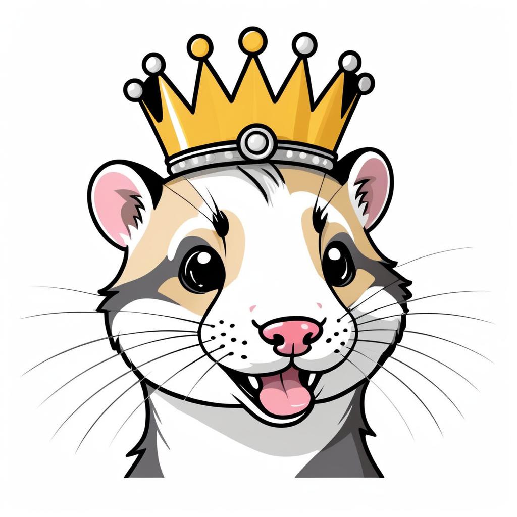 Goofy Ferret in Cartoon Crown Portrait