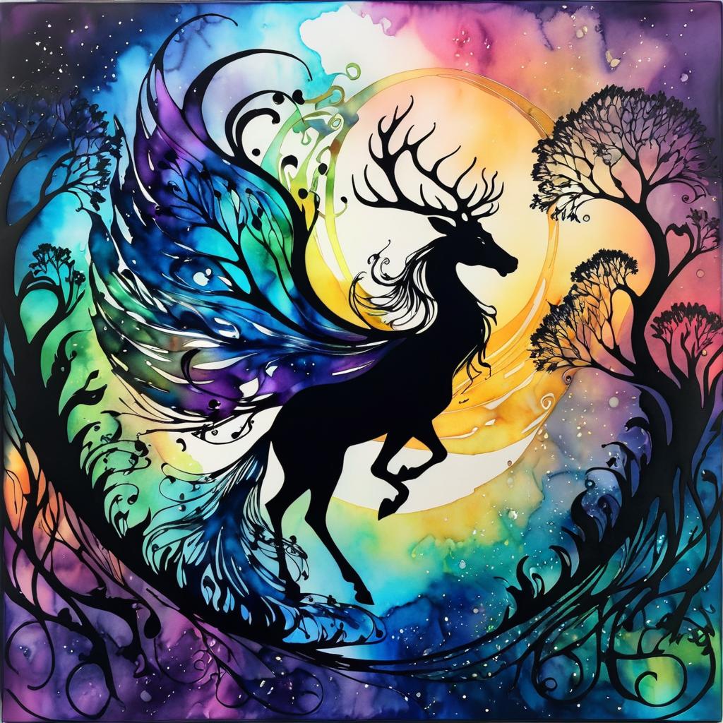 Divine Silhouette Art with Mythic Creatures