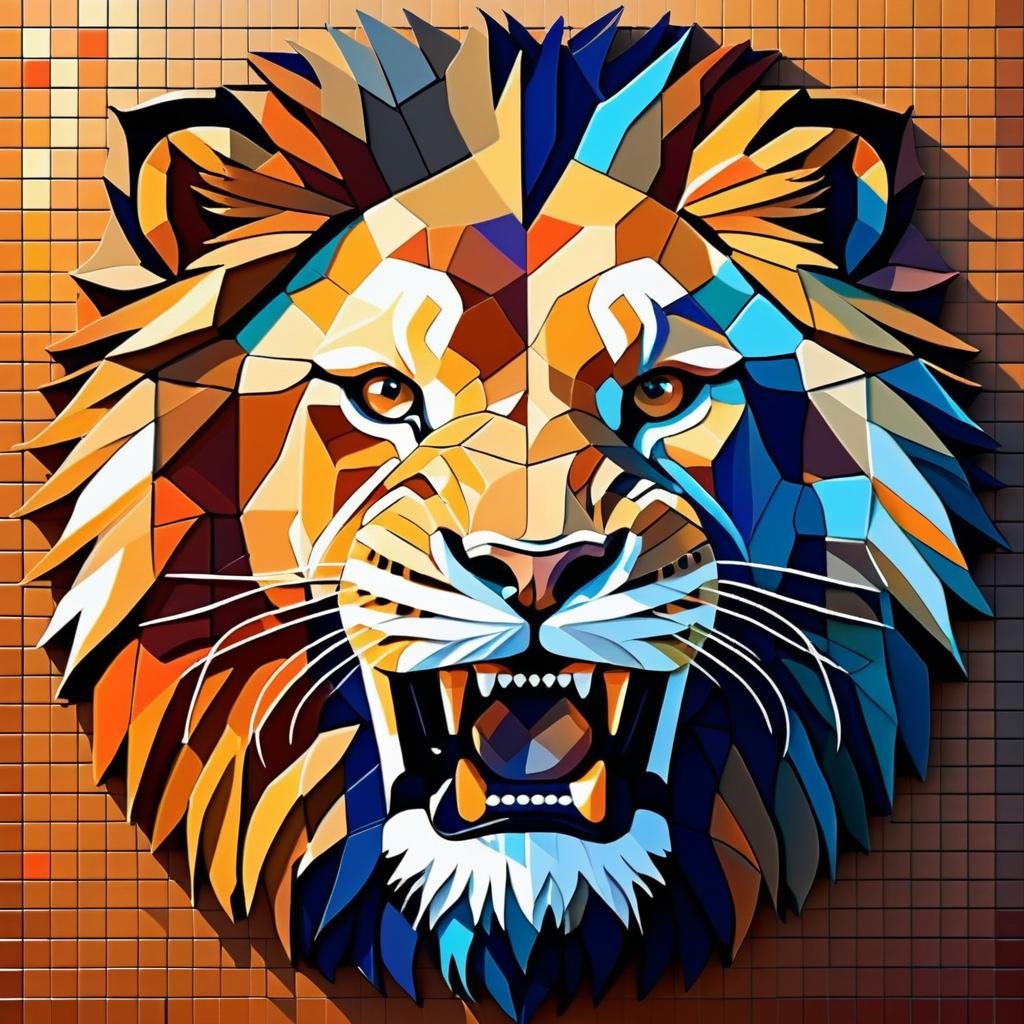 Vibrant Mosaic Lion in Abstract Style