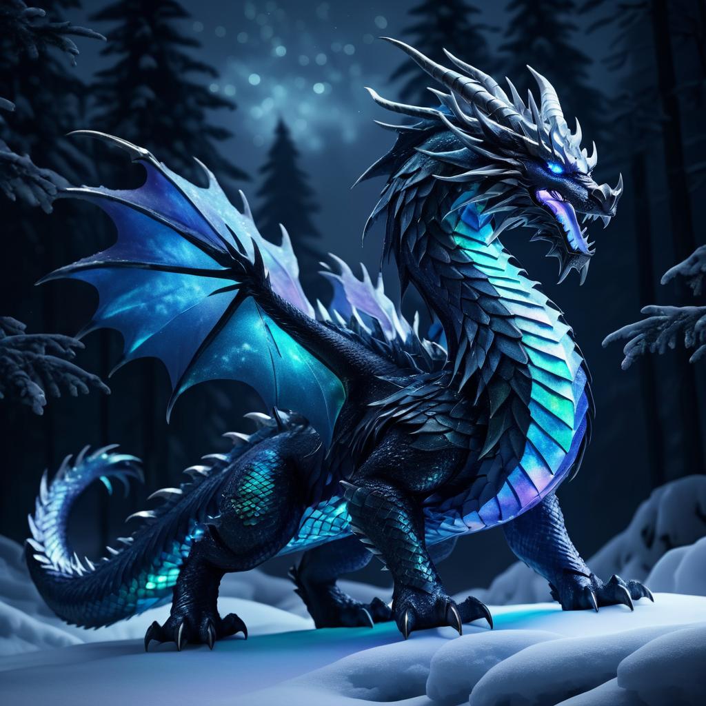 Iridescent Ancient Dragon in Snowy Fantasy