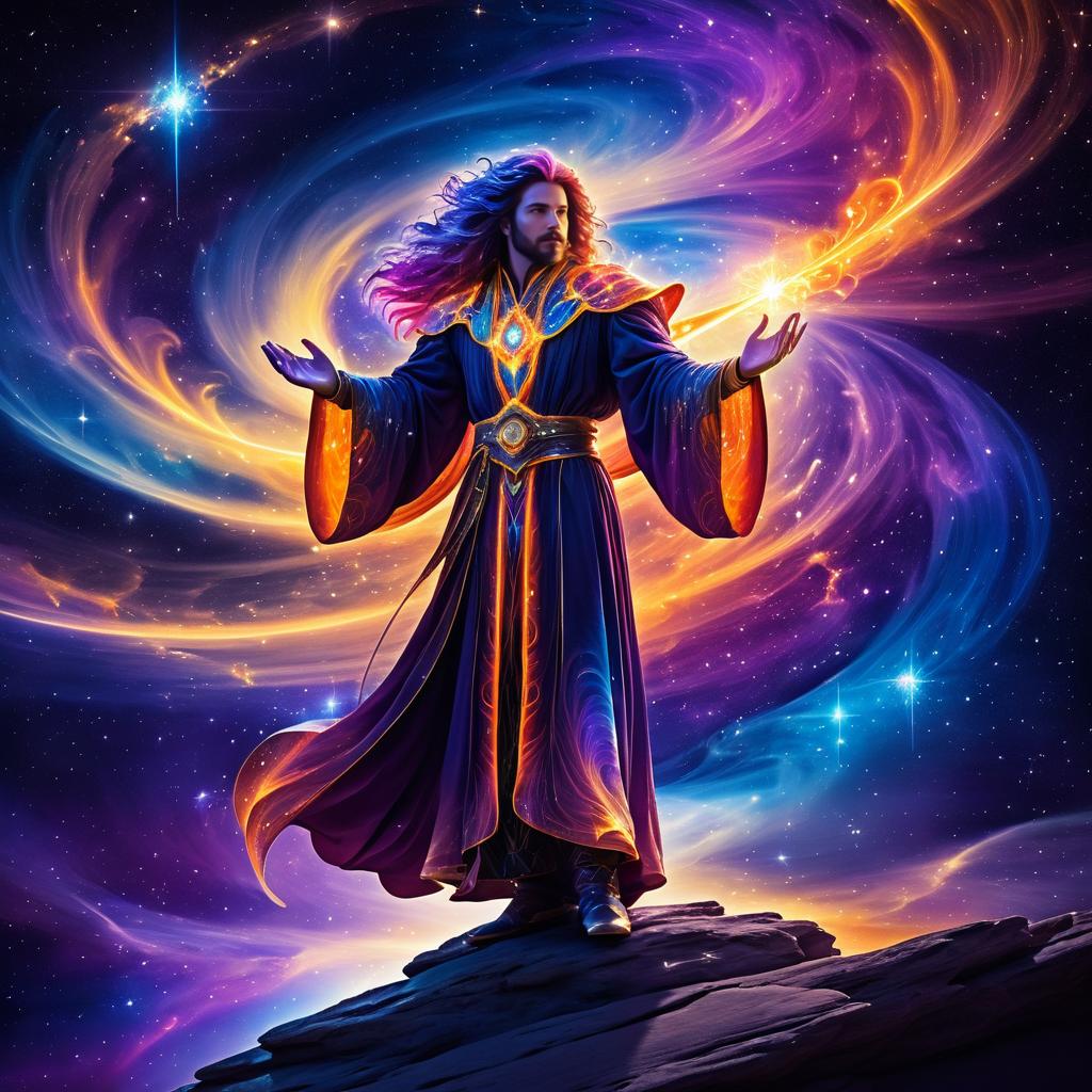 Celestial Wizard in a Cosmic Dreamscape