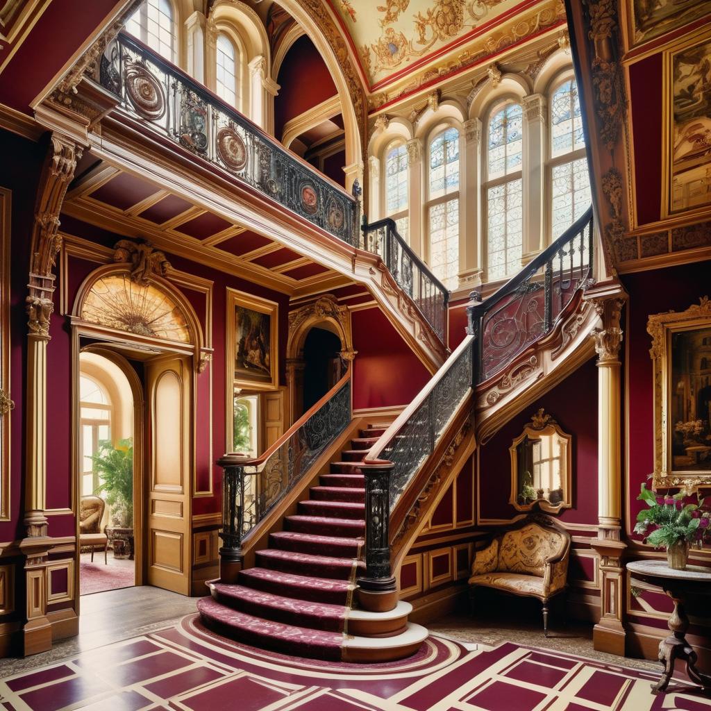 Ornate Burgundy Cream Staircase Design