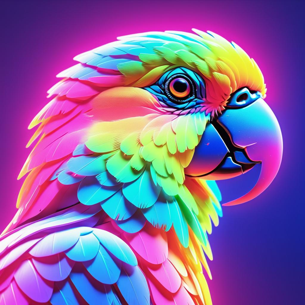 Retro Neon Parrot Profile Art