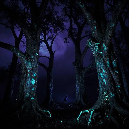 Eerie Bioluminescent Dark Forest