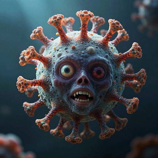 Surreal Virus Amoeba with Human Face