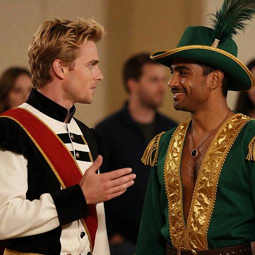 Men in Ornate Historical Costumes Conversing