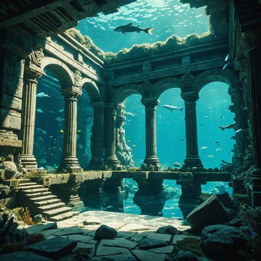 Underwater Ancient Ruins with Marine Life