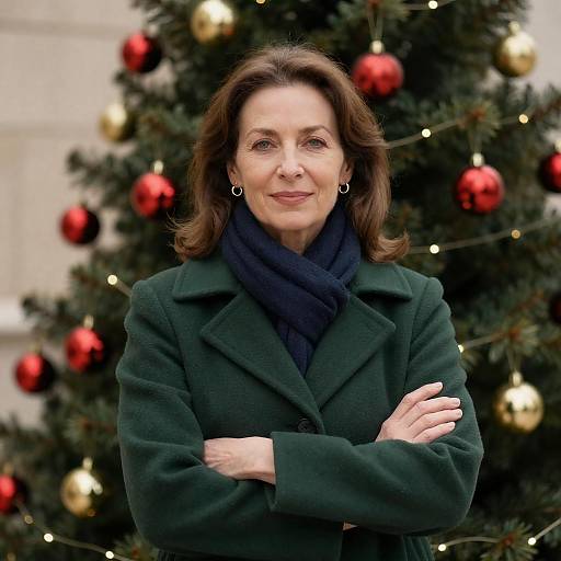 Middle-Aged Woman by Christmas Tree