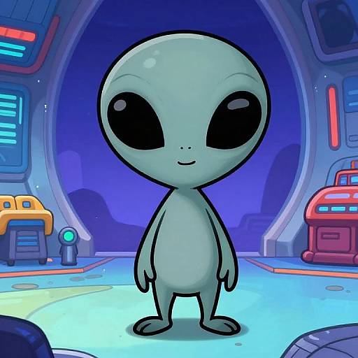 Whimsical Gray Alien in Spaceship