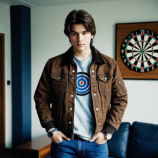 Stylish Indoor Male in Denim Outfit