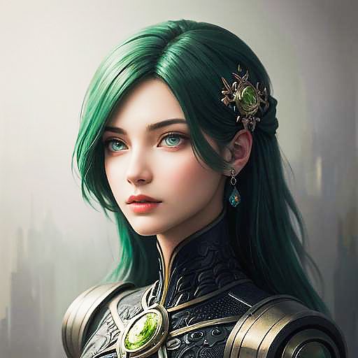Majestic Mint-Haired Robot Portrait