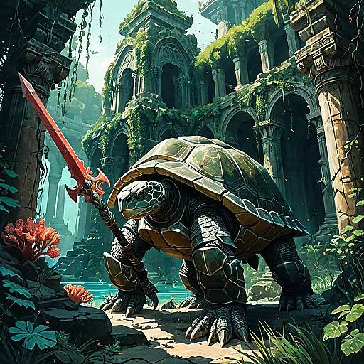 Colossal Stone Turtle Knight with Coral Trident