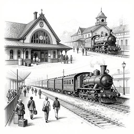 Vintage Railway Station Ink Sketches
