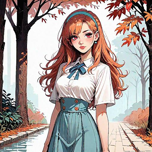 Autumn Anime Girl with Red Hairband
