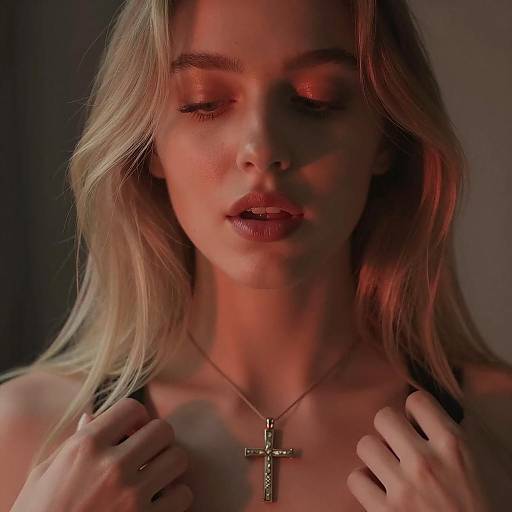 Close-up Portrait of Woman with Cross Necklace