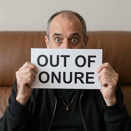Middle-Aged Man with Out of Order Sign