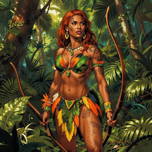 Athletic Woman in Tribal Rainforest