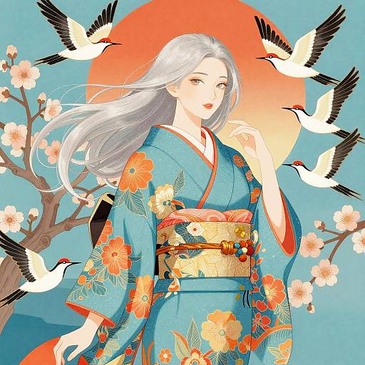 Elegant Woman in Vibrant Kimono