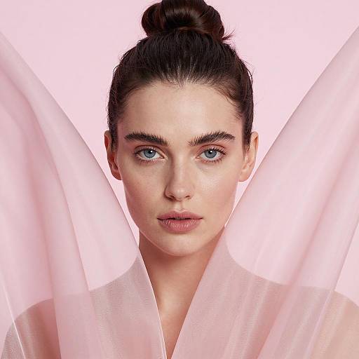 Woman with Translucent Pink Fabric