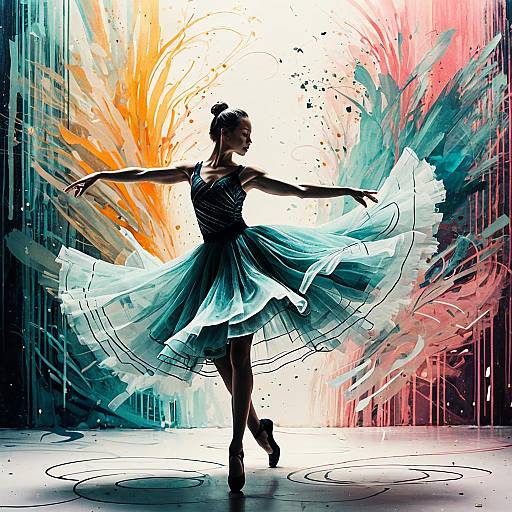 Ethereal Ballerina Dance with Abstract Colorful Background