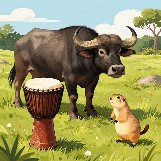 Playful Folk Art Animal Music Scene