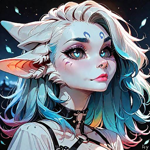 Furry Female Headshot with Gradient Hair