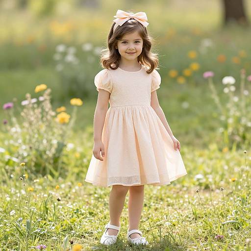 Young Girl in Peach Dress Meadow